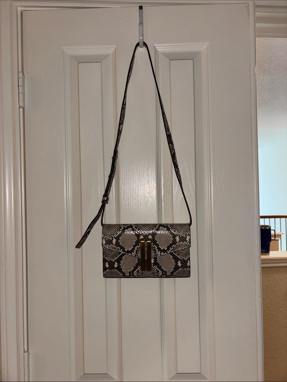 DeMellier Neutral Snake-Print Clutch with Gold Hardware - Picture 3 of 5